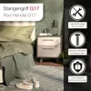 A bedroom scene with a nightstand and a bed, featuring product information overlays. Produktbild-Vorschau