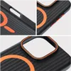 Collage of close-up shots of a black phone case with orange accents. Produktbild-Vorschau