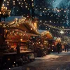 A festive Christmas market scene with stalls decorated with lights and snow. Produktbild-Vorschau