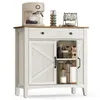 A white farmhouse-style sideboard with a wooden top, featuring a coffee maker and cups on top, and storage inside. Produktbild-Vorschau
