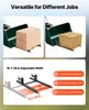 Collage showing a tractor bucket lifting boxes and a bale of hay, and a diagram of adjustable pallet forks with feature callouts. Náhľad obrázku produktu