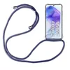 A Samsung Galaxy A55 smartphone in a clear case with a blue lanyard, displayed against a white background. Produktbild-Vorschau