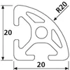 Länge 1010mm - Design-Aluminiumprofil 20x20L R20 (Radius Produktbild-Vorschau 2