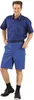 A man wearing blue work shorts and a blue short-sleeved shirt, standing against a white background. Produktbild-Vorschau