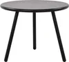 A black round coffee table with three legs on a white background. Podgląd zdjęcia produktu