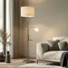 Lindby Stehlampe Aovan, nickelfarben, Ablage, USB-Anschluss Produktbild-Vorschau 1