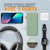 A collage of electronic devices and a power bank, with text overlay highlighting product features. Voir les images du produit