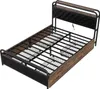Flachbett(Schwarz,140*200cm)Eisenrahmenbett,Nachttischlampe, Produktbild-Vorschau 1