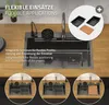 A kitchen sink with accessories and text highlighting its features. Produktbild-Vorschau