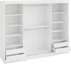 An interior view of a white wardrobe with shelves and drawers. Produktbild-Vorschau