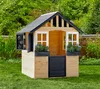 A wooden playhouse for children in a garden setting. Náhled obrázku produktu