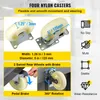 A collage of images and text highlighting the features of nylon casters and swivel wheels with brakes. Podgląd zdjęcia produktu