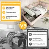 A split image comparing a bed with hydraulic storage to a messy bed, highlighting storage benefits. Náhled obrázku produktu