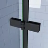 A close-up view of a shower door hinge mechanism, showing the connection between the glass panel and the frame. Produktbild-Vorschau