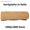 A rolled-up cork sheet on a white background with text above and below. Produktbild-Vorschau
