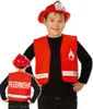 A child wearing a firefighter costume, including a hat and vest. Produktbild-Vorschau