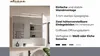 A bathroom cabinet with a mirror and LED light, with descriptive text and color swatches. Produktbild-Vorschau