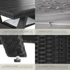 A collage of four images showcasing details of a rattan lounge set, including the table, cushion fabric, table leg, and rattan weave. Produktbild-Vorschau