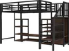 A loft bed with integrated shelves and stairs, presented against a white background. Produktbild-Vorschau
