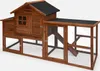 A wooden chicken coop with an attached run, presented against a white background. Produktbild-Vorschau