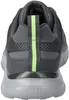 The back view of a gray athletic shoe with a green stripe. Anteprima dell’immagine prodotto