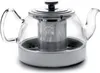 A glass teapot with a metal infuser and lid, placed on a white background. Produktbild-Vorschau