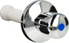 A close-up studio shot of a chrome toilet flush valve extension set with a white plastic tube and a blue button. Produktbild-Vorschau