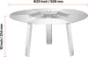 A silver round heat diffuser with legs, shown from a side angle on a white background. Dimensions are indicated with text overlays. Produktbild-Vorschau