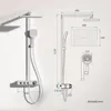 A technical drawing of a shower system with dimensions and measurements. Podgląd zdjęcia produktu