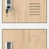A close-up view of two locker doors with a wood grain finish. Voir les images du produit