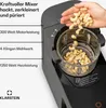 A hand is pouring cashews into a blender. Text describes the product's features. Produktbild-Vorschau