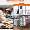 A split image showing a cluttered desk before and an organized desk with a document storage rack after. Anteprima dell’immagine prodotto