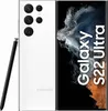 A white Samsung Galaxy S22 Ultra smartphone with its S Pen stylus is shown against a white background. The phone's screen displays marketing text and an abstract image. Náhled obrázku produktu