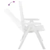 A white plastic garden chair shown from the side, with the backrest reclined. Voir les images du produit