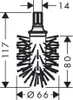 A technical drawing of a toilet brush head with dimensions indicated. Anteprima dell’immagine prodotto