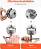 The image shows a step-by-step guide on how to expand and tighten a 3-jaw self-centering lathe chuck. Anteprima dell’immagine prodotto