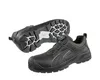 A pair of black Puma safety shoes, with one shoe shown from the side and the other from underneath. Produktbild-Vorschau