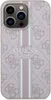 A close-up view of a phone case with a repeating Guess logo pattern and vertical stripes. Podgląd zdjęcia produktu