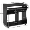 A black computer desk with dimensions shown in centimeters. Podgląd zdjęcia produktu