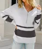 ASKSA Women's Knitted Jumper Colourblock Pullover Zip Lapel Produktbild-Vorschau 2