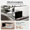A modern coffee table in a living room setting, with a detailed diagram and feature highlights. Produktbild-Vorschau