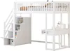 A white loft bed with integrated stairs, storage, and a desk. Podgląd zdjęcia produktu