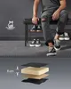 A person is sitting on a shoe bench with shoes on the shelves below. There is also a diagram showing layers with a measurement of 6 cm. Náhled obrázku produktu