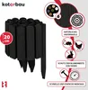 A product image showing black wooden garden edging with various informational icons and text. Voir les images du produit