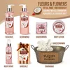 A flat lay arrangement of a 10-piece bath and shower set, featuring various products like shower gel, bubble bath, bath bombs, body lotion, body spray, and bath salts, all presented in a vintage metal tub. Podgląd zdjęcia produktu