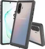 A Samsung Galaxy Note 10+ Plus phone in a black protective case, shown from multiple angles. Produktbild-Vorschau