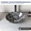 A marble-patterned sink with a faucet and two soap dispensers in the background. Produktbild-Vorschau