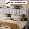 Boxspringbed - 160 x 200 cm, grijs, linnen en metaal, met Productafbeelding-voorbeeld 3