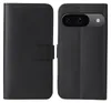A black flip-style phone case is shown open, displaying the inside and the back of the phone it protects. Produktbild-Vorschau