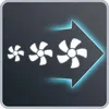 An icon showing three fans of increasing size moving from left to right, with a blue glow around an arrow shape encompassing them. Produktbild-Vorschau